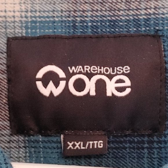 Warehouse One Men's Sz XXL Teal/Navy Blue Long Sleeve Shirt w Pockets - Picture 11 of 12